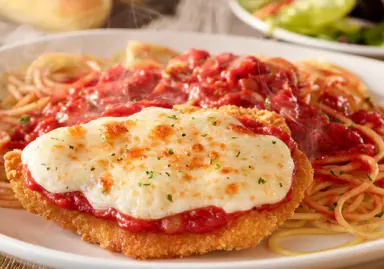 Chicken Parmigiana with spaghetti